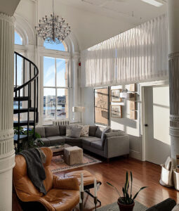 a modern living space professionally decorated and staged.