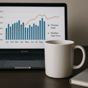 A market trend report on a laptop screen