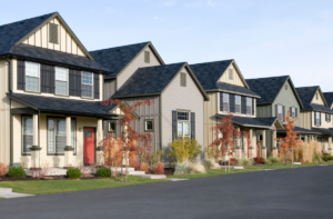 Row of new homes in a subdivision.